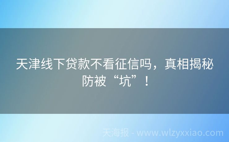天津线下贷款不看征信吗，真相揭秘防被“坑”！