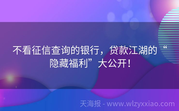 不看征信查询的银行，贷款江湖的“隐藏福利”大公开！