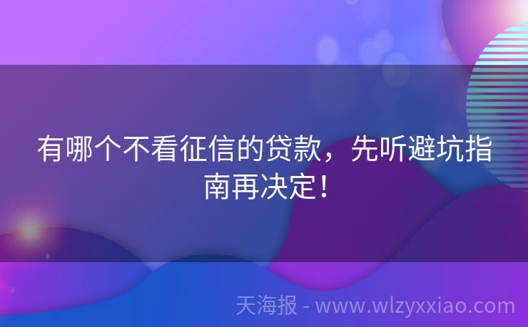有哪个不看征信的贷款，先听避坑指南再决定！