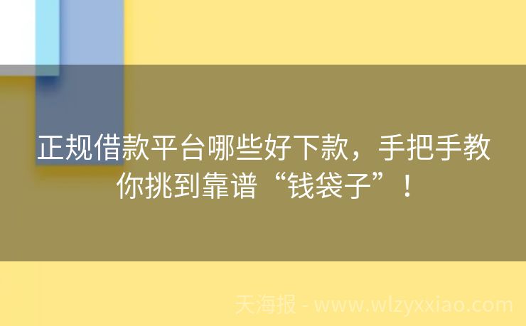正规借款平台哪些好下款，手把手教你挑到靠谱“钱袋子”！