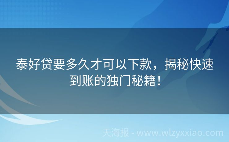 泰好贷要多久才可以下款，揭秘快速到账的独门秘籍！