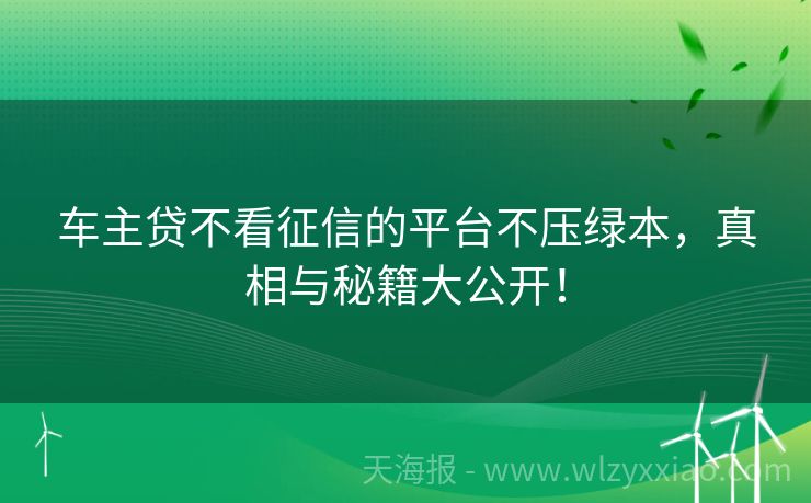 车主贷不看征信的平台不压绿本，真相与秘籍大公开！