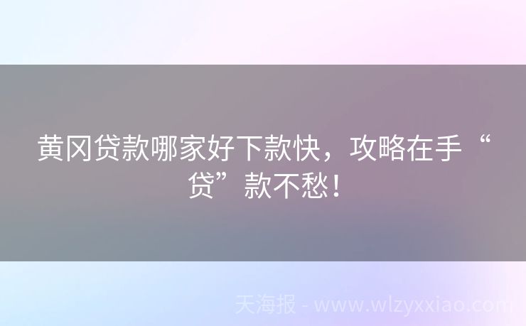 黄冈贷款哪家好下款快，攻略在手“贷”款不愁！