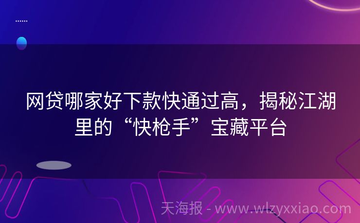 网贷哪家好下款快通过高，揭秘江湖里的“快枪手”宝藏平台