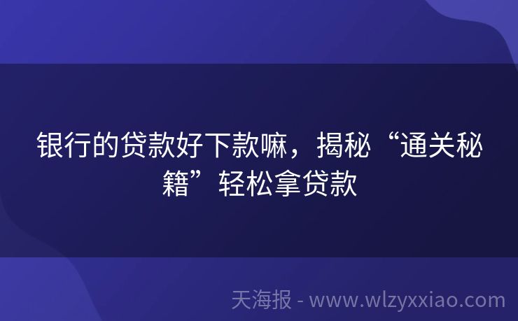 银行的贷款好下款嘛，揭秘“通关秘籍”轻松拿贷款