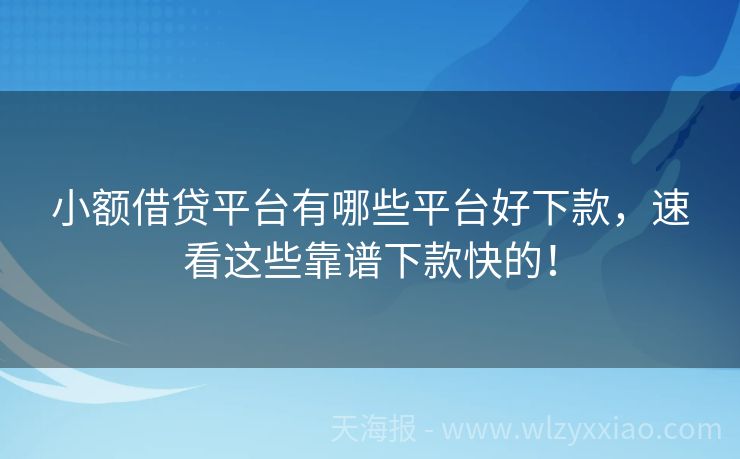 小额借贷平台有哪些平台好下款，速看这些靠谱下款快的！
