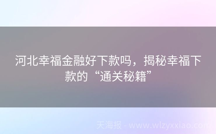 河北幸福金融好下款吗，揭秘幸福下款的“通关秘籍”