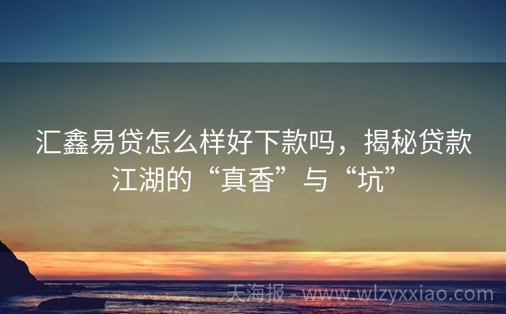 汇鑫易贷怎么样好下款吗，揭秘贷款江湖的“真香”与“坑”