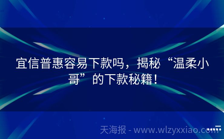 宜信普惠容易下款吗，揭秘“温柔小哥”的下款秘籍！