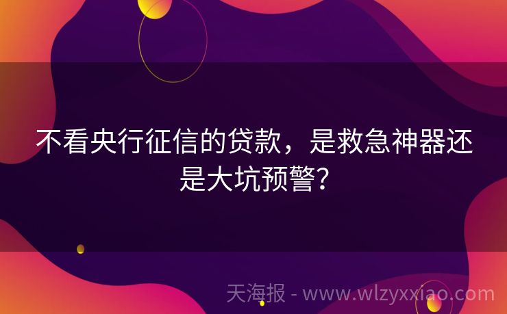 不看央行征信的贷款，是救急神器还是大坑预警？