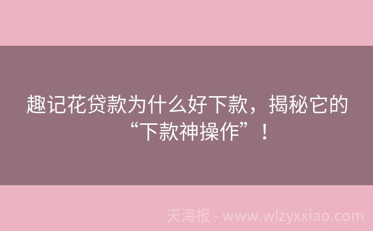 趣记花贷款为什么好下款，揭秘它的“下款神操作”！