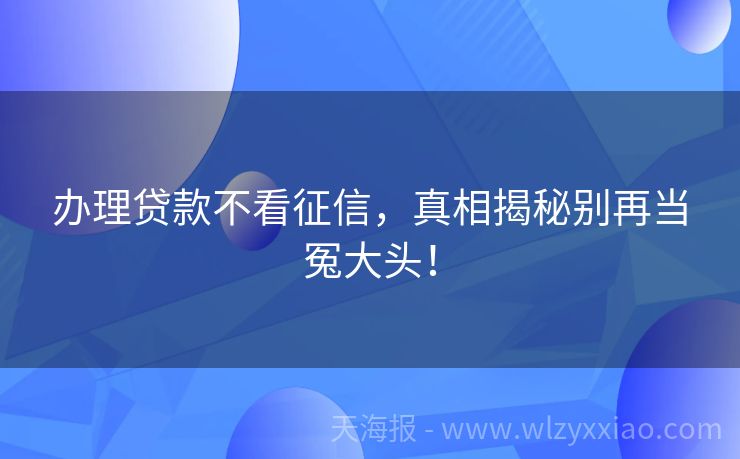 办理贷款不看征信，真相揭秘别再当冤大头！