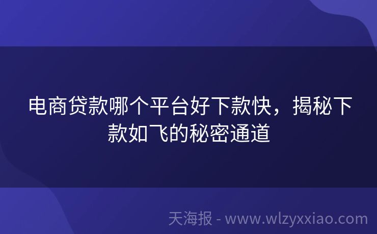 电商贷款哪个平台好下款快，揭秘下款如飞的秘密通道