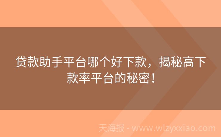 贷款助手平台哪个好下款，揭秘高下款率平台的秘密！