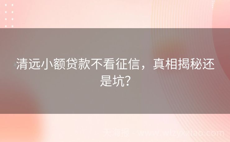 清远小额贷款不看征信，真相揭秘还是坑？