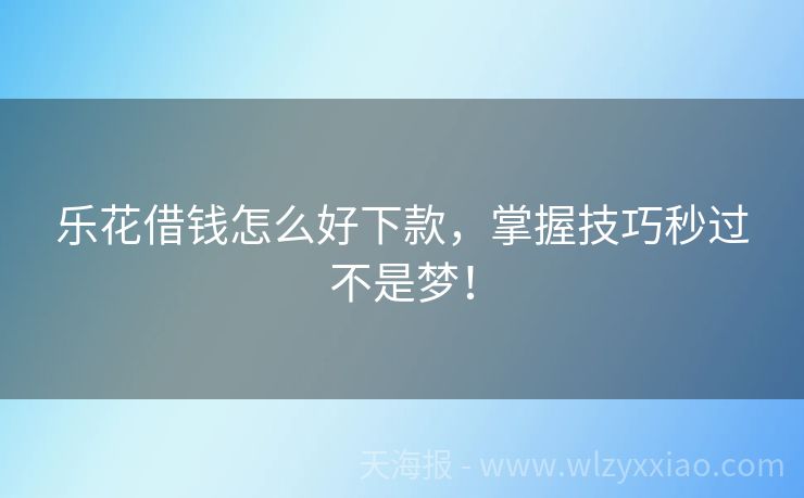 乐花借钱怎么好下款，掌握技巧秒过不是梦！