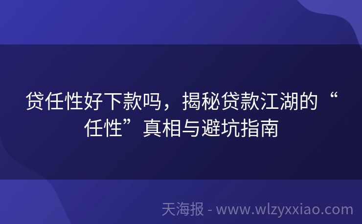 贷任性好下款吗，揭秘贷款江湖的“任性”真相与避坑指南