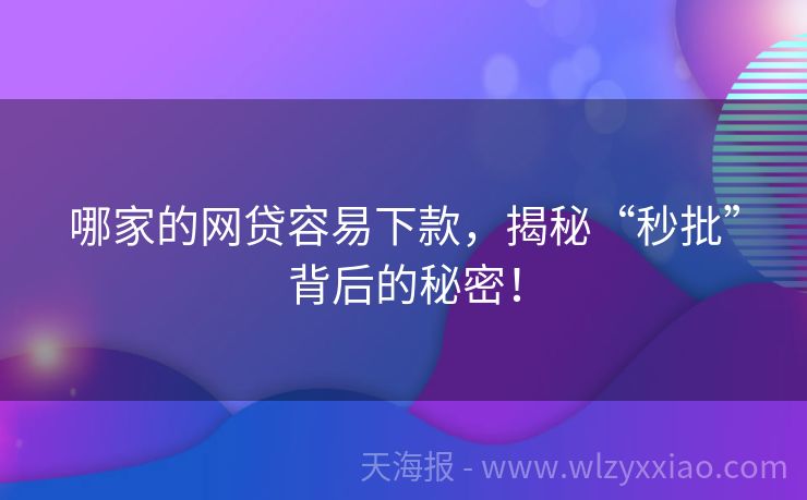 哪家的网贷容易下款，揭秘“秒批”背后的秘密！
