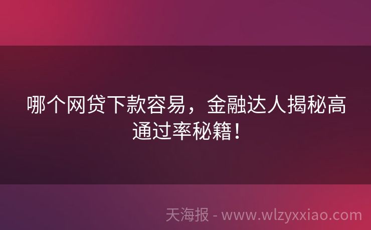 哪个网贷下款容易，金融达人揭秘高通过率秘籍！