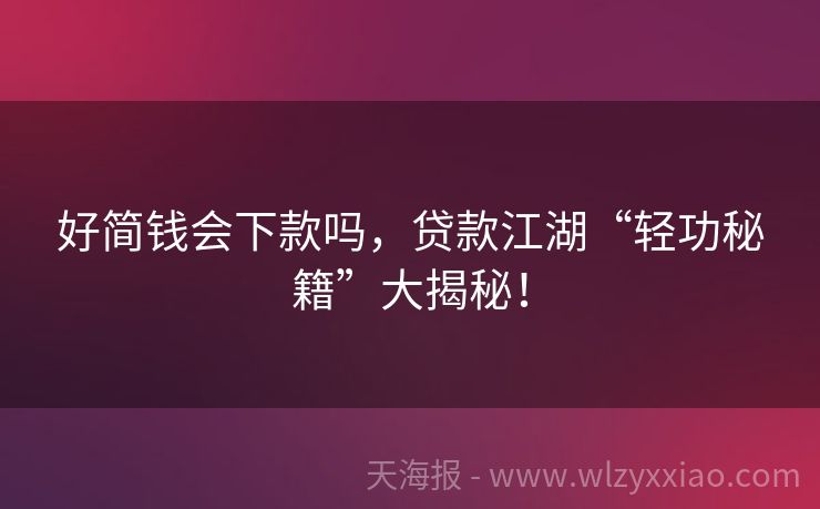 好简钱会下款吗，贷款江湖“轻功秘籍”大揭秘！