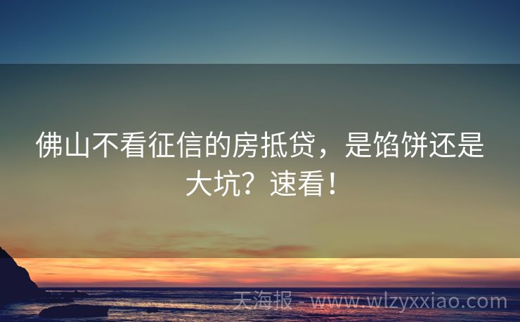 佛山不看征信的房抵贷，是馅饼还是大坑？速看！