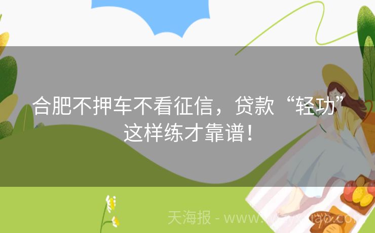 合肥不押车不看征信，贷款“轻功”这样练才靠谱！