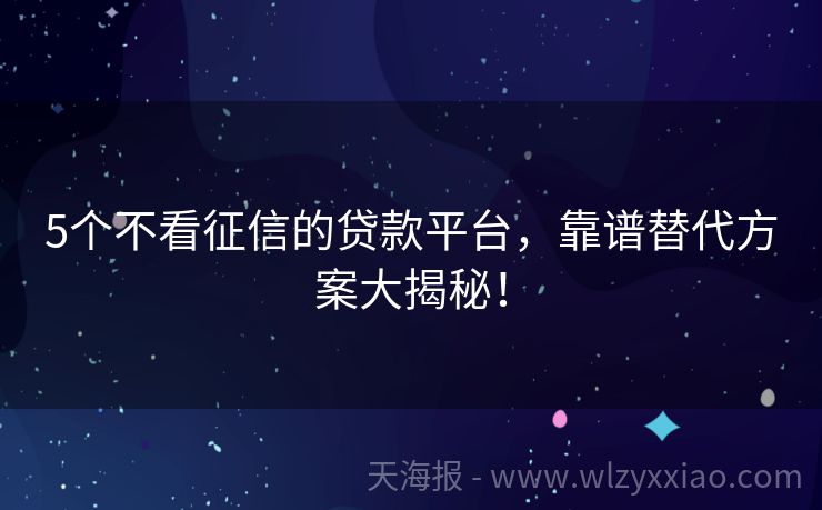 5个不看征信的贷款平台，靠谱替代方案大揭秘！