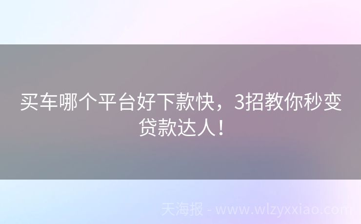 买车哪个平台好下款快，3招教你秒变贷款达人！