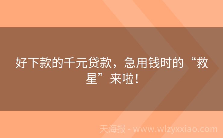 好下款的千元贷款，急用钱时的“救星”来啦！