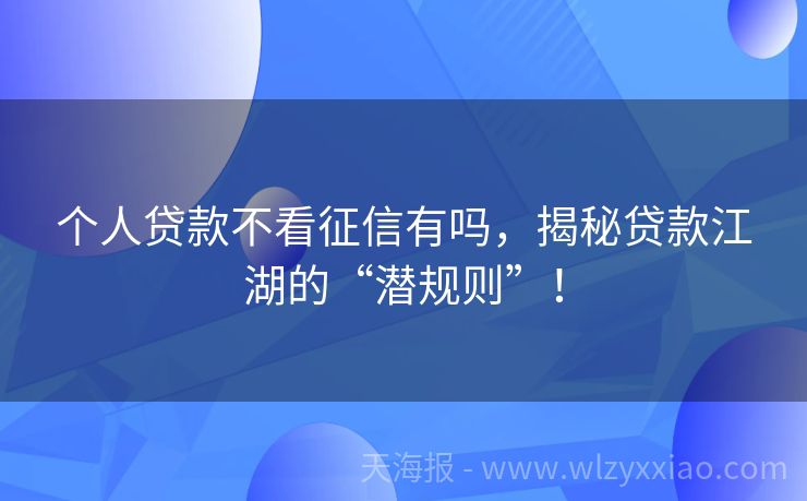 个人贷款不看征信有吗，揭秘贷款江湖的“潜规则”！