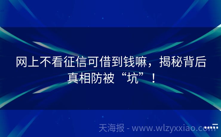 网上不看征信可借到钱嘛，揭秘背后真相防被“坑”！