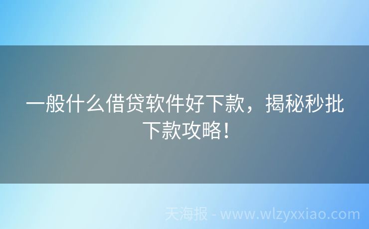 一般什么借贷软件好下款，揭秘秒批下款攻略！