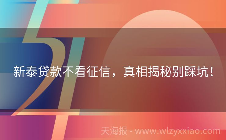 新泰贷款不看征信，真相揭秘别踩坑！