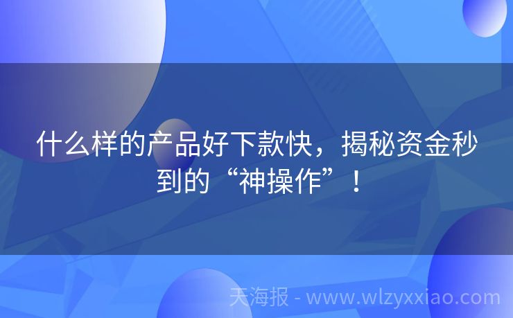 什么样的产品好下款快，揭秘资金秒到的“神操作”！