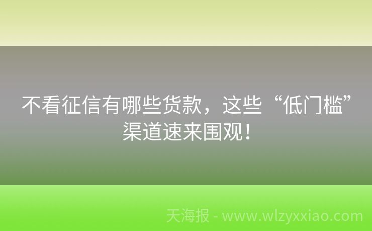 不看征信有哪些货款，这些“低门槛”渠道速来围观！