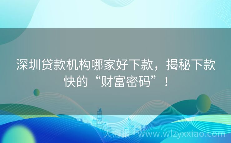 深圳贷款机构哪家好下款，揭秘下款快的“财富密码”！