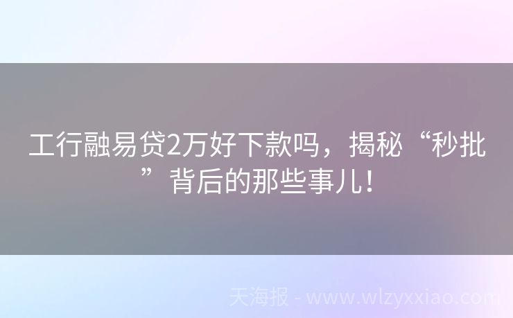 工行融易贷2万好下款吗，揭秘“秒批”背后的那些事儿！