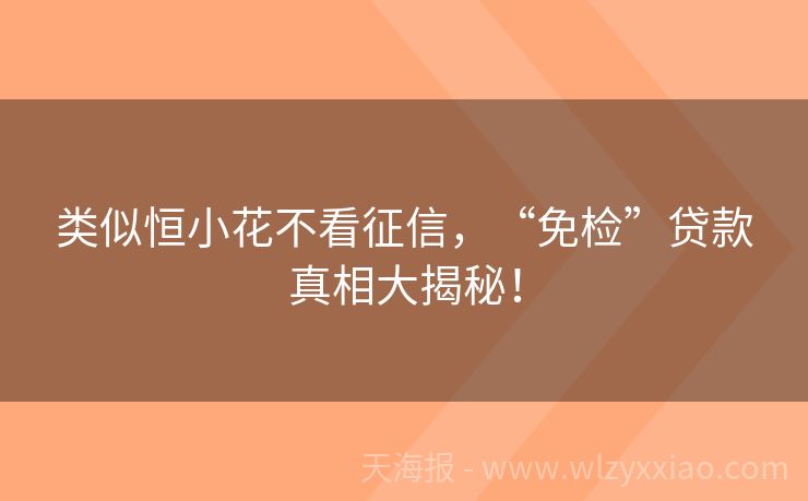 类似恒小花不看征信，“免检”贷款真相大揭秘！