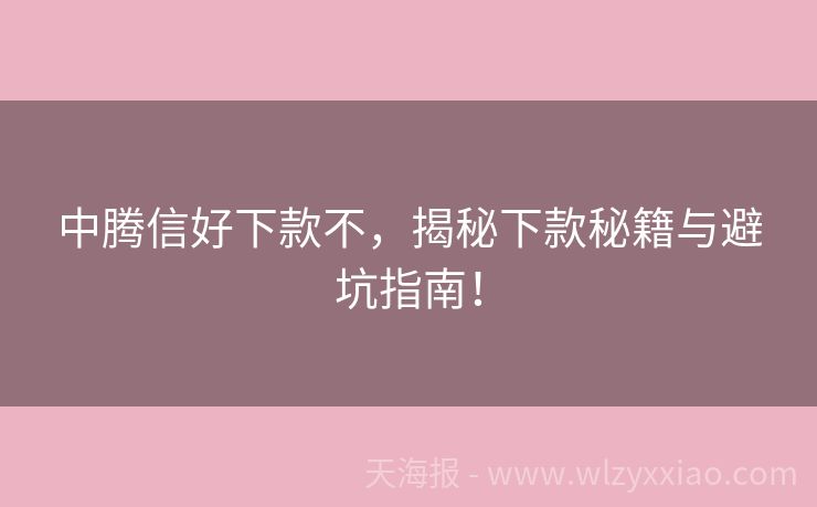 中腾信好下款不，揭秘下款秘籍与避坑指南！