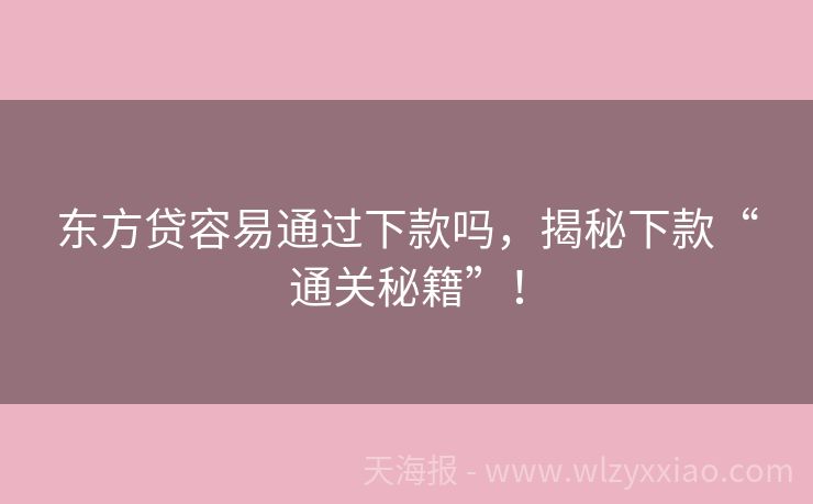 东方贷容易通过下款吗，揭秘下款“通关秘籍”！