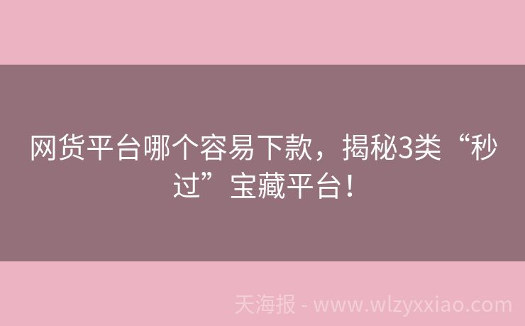 网货平台哪个容易下款，揭秘3类“秒过”宝藏平台！