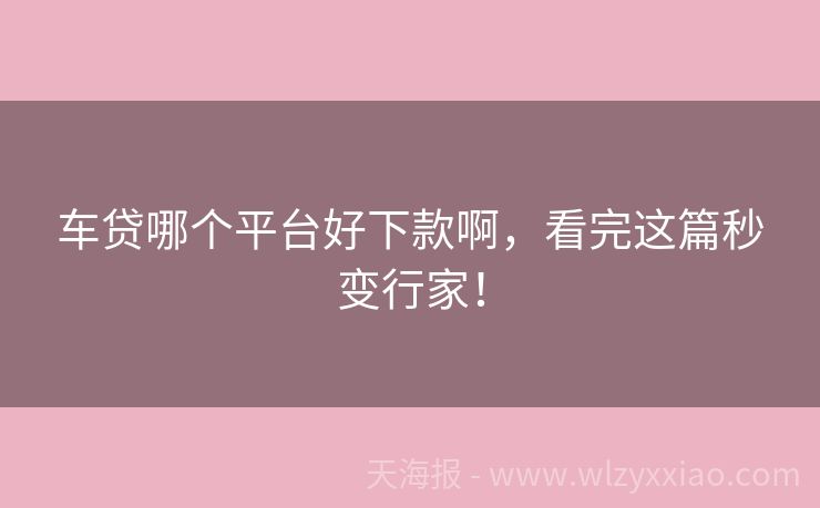 车贷哪个平台好下款啊，看完这篇秒变行家！