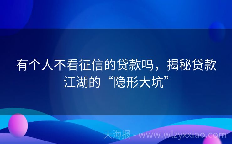 有个人不看征信的贷款吗，揭秘贷款江湖的“隐形大坑”