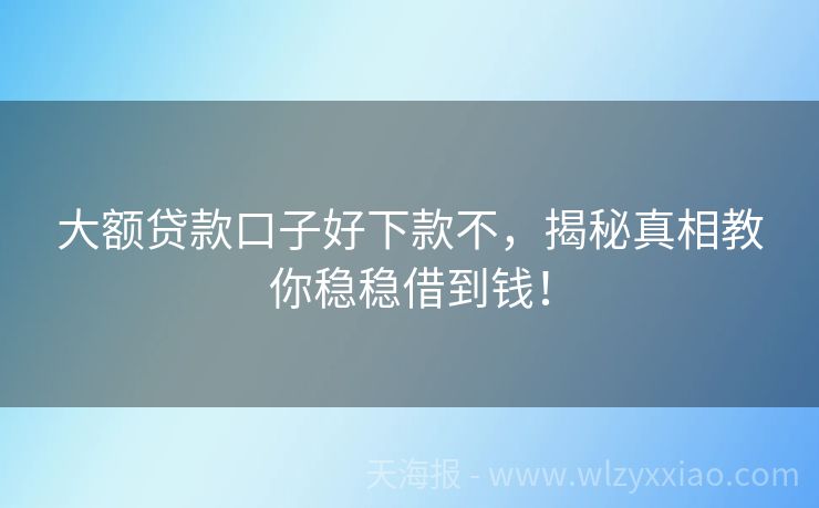 大额贷款口子好下款不，揭秘真相教你稳稳借到钱！