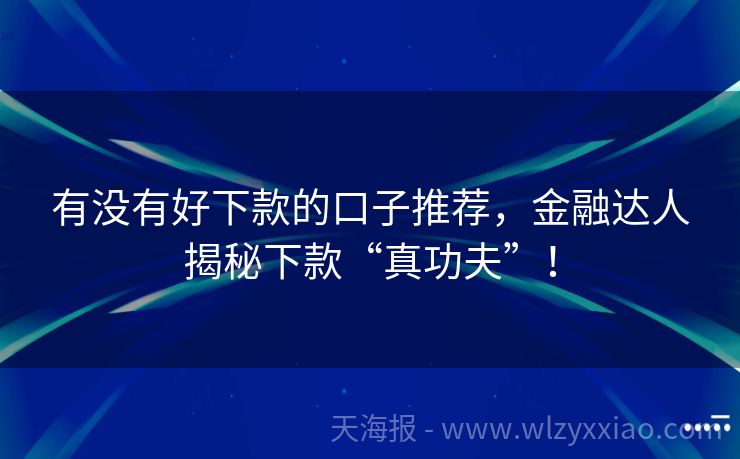 有没有好下款的口子推荐，金融达人揭秘下款“真功夫”！