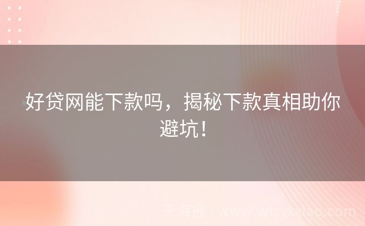 好贷网能下款吗，揭秘下款真相助你避坑！