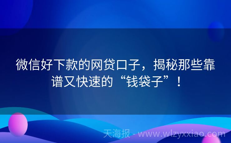 微信好下款的网贷口子，揭秘那些靠谱又快速的“钱袋子”！