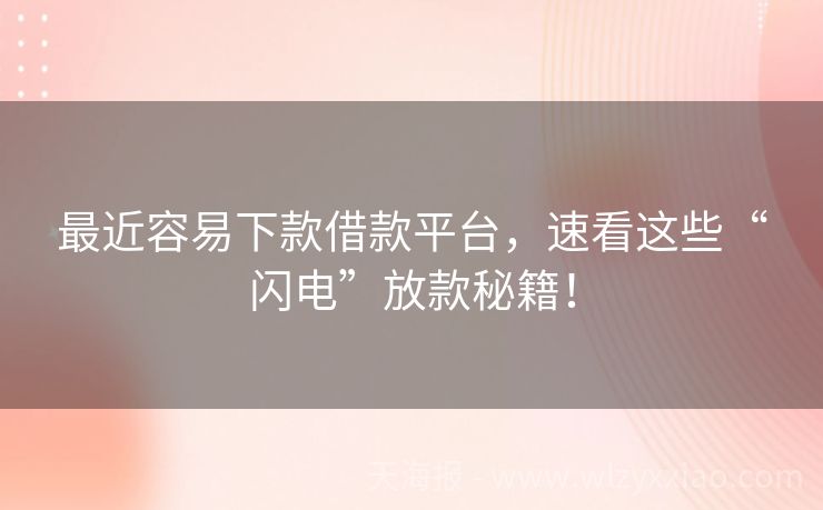 最近容易下款借款平台，速看这些“闪电”放款秘籍！