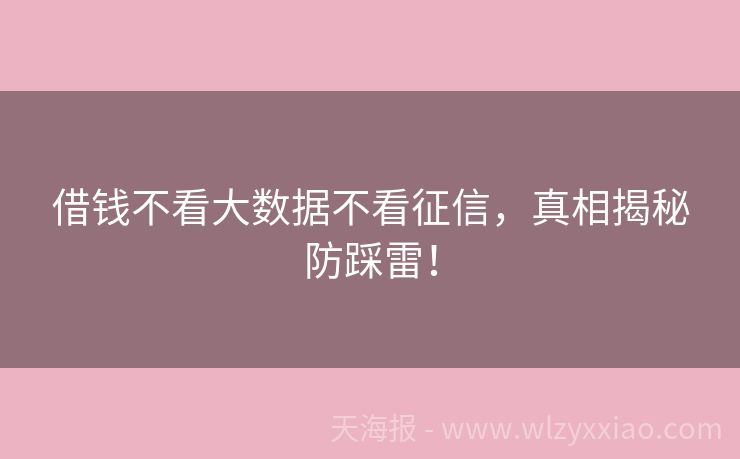 借钱不看大数据不看征信，真相揭秘防踩雷！