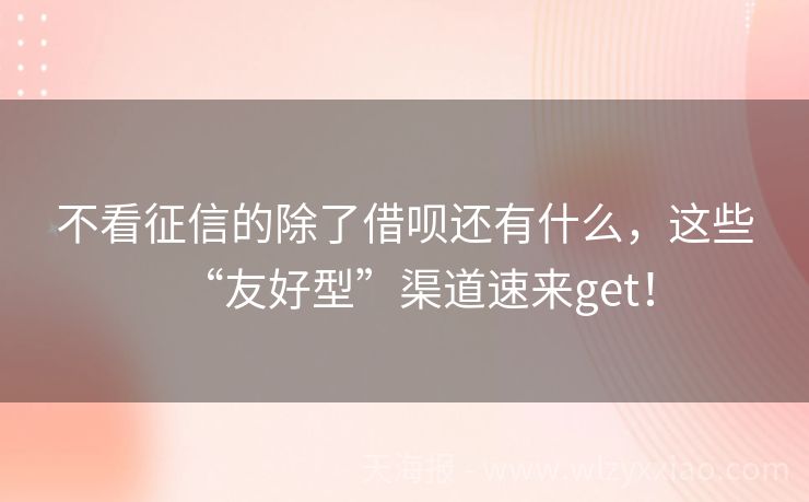 不看征信的除了借呗还有什么，这些“友好型”渠道速来get！